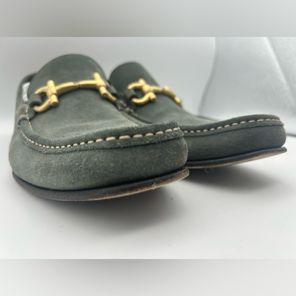 Salvatore Ferragamo Gancini Bit Loafers Men's US 9 D Green Suede Leather Gold - Picture 15 of 16